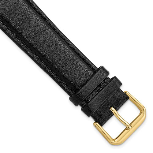 Image of 20mm 7.5" Black Smooth Leather Gold-tone Buckle Watch Band