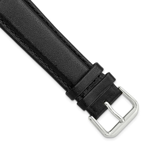 Image of 20mm 7.5" Black Smooth Leather Silver-tone Buckle Watch Band