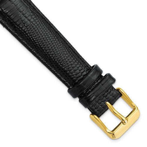 Image of 20mm 7.5" Black Teju Lizard Style Grain Leather Gold-tone Buckle Watch Band