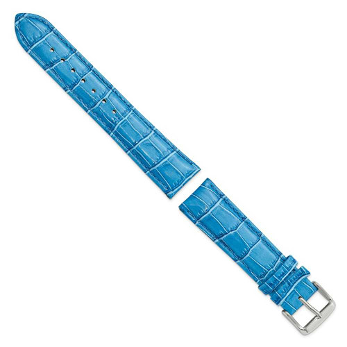 Image of 20mm 7.5" Blue Croc Style Grain Leather Chrono Silver-tone Buckle Watch Band