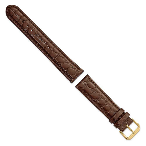 Image of 20mm 7.5" Brown Alligator Style Grain Leather Gold-tone Buckle Watch Band