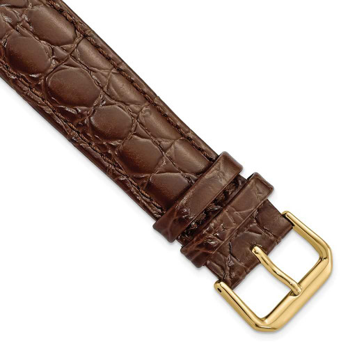 Image of 20mm 7.5" Brown Alligator Style Grain Leather Gold-tone Buckle Watch Band