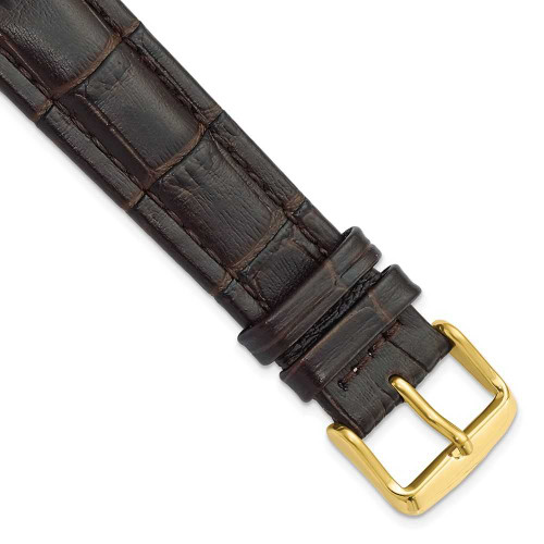 Image of 20mm 7.5" Brown Matte Alligator Style Grain Leather Gold-tone Buckle Watch Band