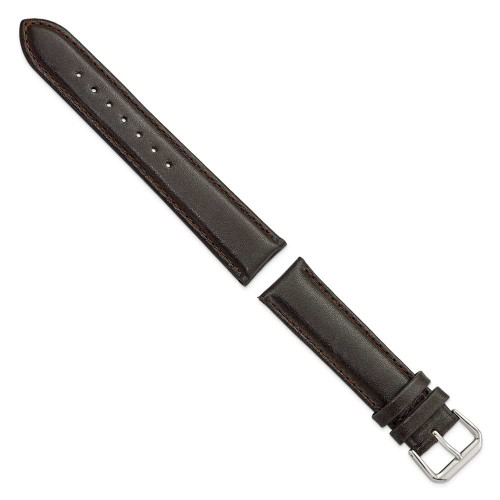 Image of 20mm 7.5" Brown Smooth Leather Silver-tone Buckle Watch Band