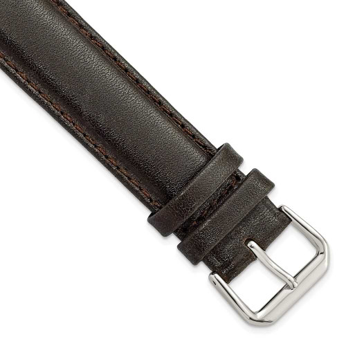 Image of 20mm 7.5" Brown Smooth Leather Silver-tone Buckle Watch Band