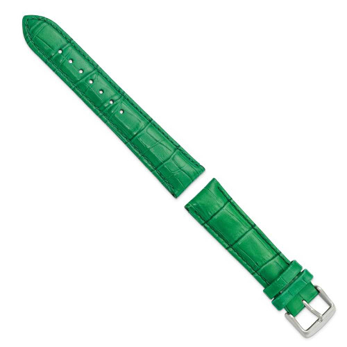 Image of 20mm 7.5" Green Croc Style Grain Leather Chrono Silver-tone Buckle Watch Band