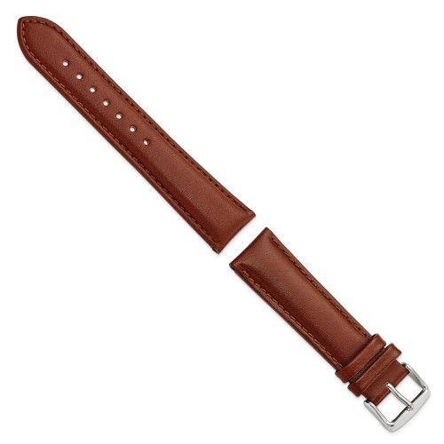 Image of 20mm 7.5" Havana Leather Chrono Silver-tone Buckle Watch Band