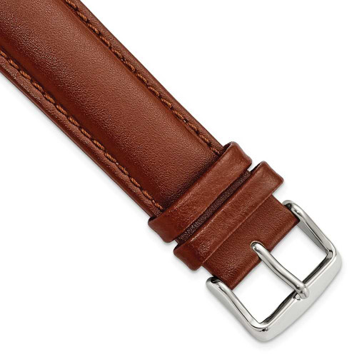 Image of 20mm 7.5" Havana Leather Chrono Silver-tone Buckle Watch Band