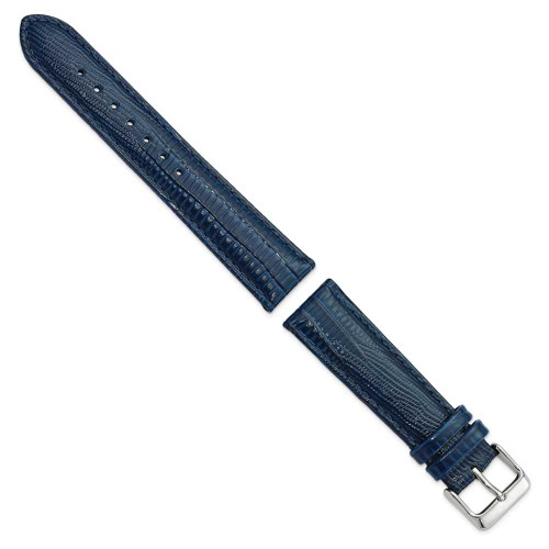 Image of 20mm 7.5" Navy Teju Lizard Style Grain Leather Silver-tone Buckle Watch Band