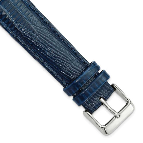 Image of 20mm 7.5" Navy Teju Lizard Style Grain Leather Silver-tone Buckle Watch Band