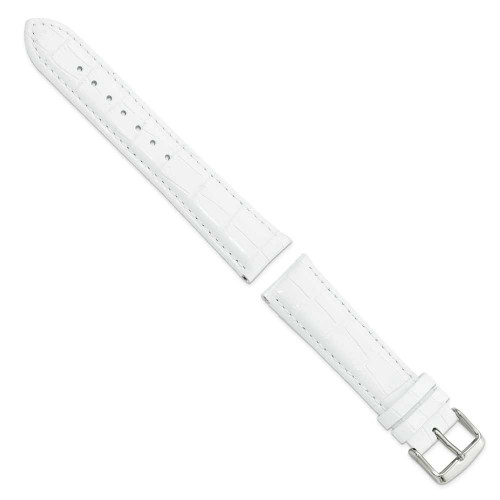 Image of 20mm 7.5" White Croc Style Grain Leather Chrono Silver-tone Buckle Watch Band