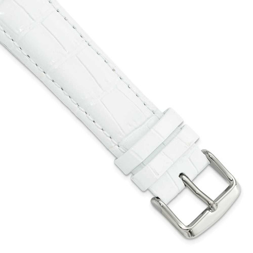 Image of 20mm 7.5" White Croc Style Grain Leather Chrono Silver-tone Buckle Watch Band