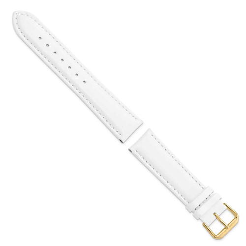 Image of 20mm 7.5" White Smooth Leather Gold-tone Buckle Watch Band