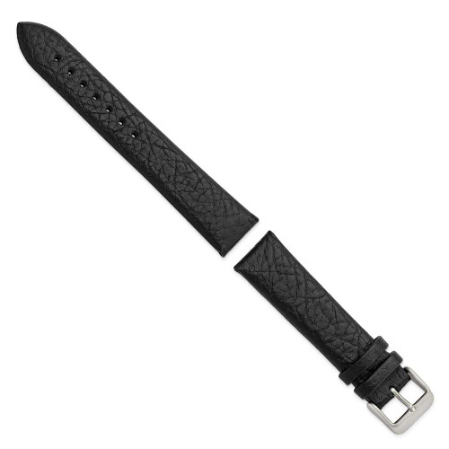 Image of 20mm 7.75" Black Distressed Leather Silver-tone Buckle Watch Band