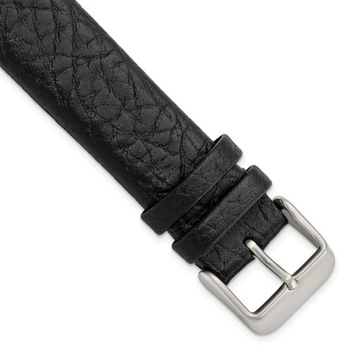 Image of 20mm 7.75" Black Distressed Leather Silver-tone Buckle Watch Band