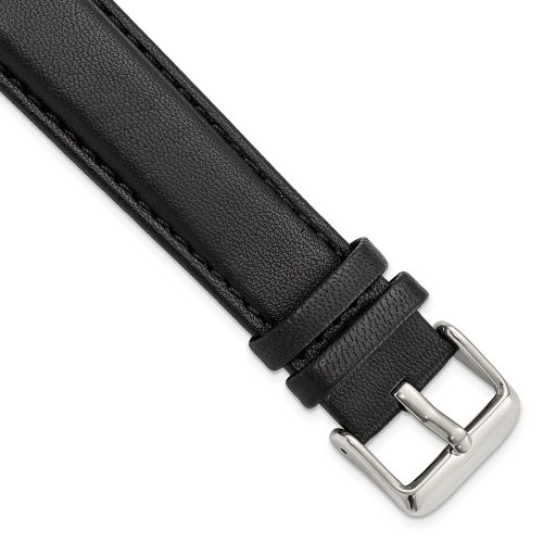 Image of 20mm 7.75" Black Glove Leather Silver-tone Buckle Watch Band