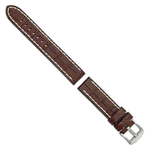 Image of 20mm 8" Brown Matte Gator Style Grain Leather Silver-tone Buckle Watch Band