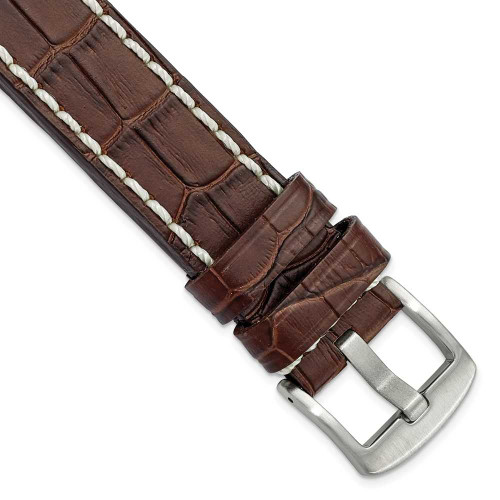 Image of 20mm 8" Brown Matte Gator Style Grain Leather Silver-tone Buckle Watch Band