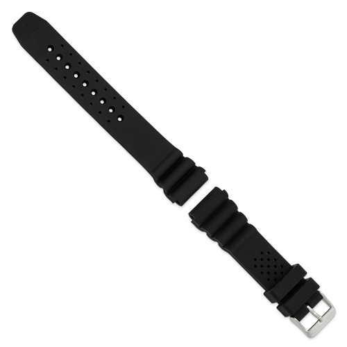 20mm 8.5" Black Silicone Rubber Silver-tone Buckle Watch Band