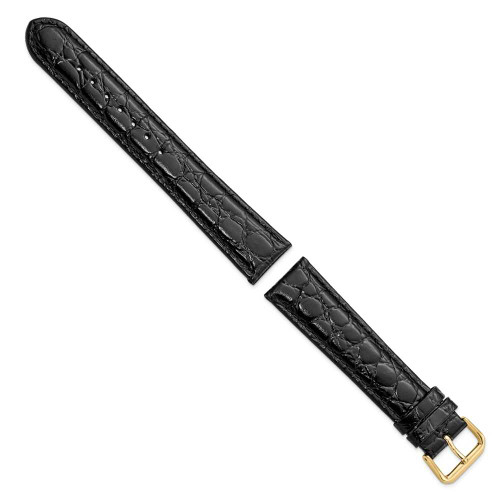 Image of 20mm 8.5" Long Black Alligator Style Grain Leather Gold-tone Buckle Watch Band