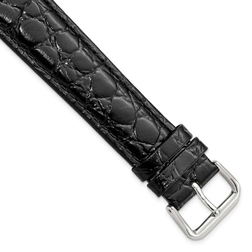 Image of 20mm 8.5" Long Black Alligator Style Grain Leather Silver-tone Buckle Watch Band