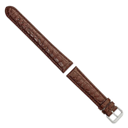 Image of 20mm 8.5" Long Brown Alligator Style Grain Leather Silver-tone Buckle Watch Band