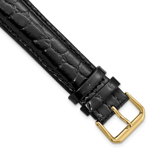 Image of 20mm 9.5" Black Alligator Style Grain Leather Gold-tone Buckle Watch Band