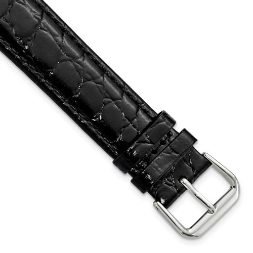 Image of 20mm 9.5" Black Alligator Style Grain Leather Silver-tone Buckle Watch Band