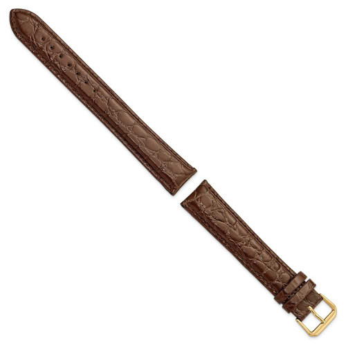 Image of 20mm 9.5" Brown Alligator Style Grain Leather Gold-tone Buckle Watch Band
