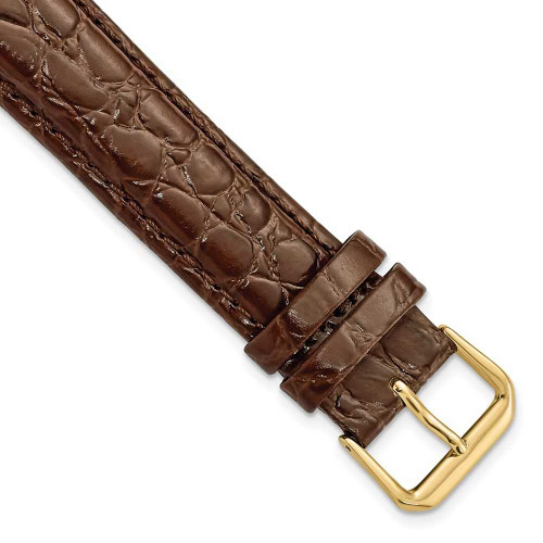 Image of 20mm 9.5" Brown Alligator Style Grain Leather Gold-tone Buckle Watch Band