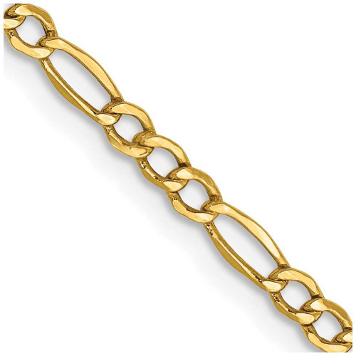 Image of 22" 10K Yellow Gold 2.5mm Semi-Solid Figaro Chain Necklace