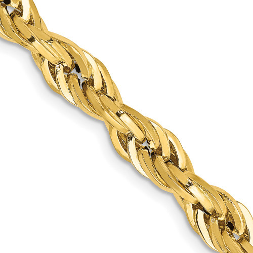 22" 10K Yellow Gold 5.4mm Semi-Solid Rope Chain Necklace