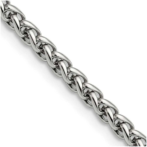 Image of 22" Stainless Steel Polished 4mm Wheat Chain Necklace