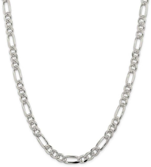 Image of 22" Sterling Silver 8mm Pave Flat Figaro Chain Necklace