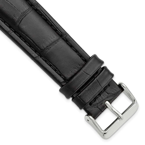 Image of 22mm 7.5" Black Matte Gator Style Grain Leather Silver-tone Buckle Watch Band