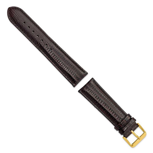 Image of 22mm 7.5" Brown Teju Lizard Style Grain Leather Gold-tone Buckle Watch Band