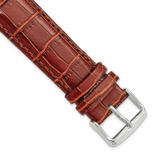 Image of 22mm 7.5" Havana Croc Style Leather Chrono Silver-tone Buckle Watch Band