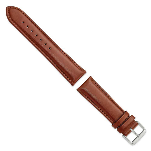 Image of 22mm 7.5" Havana Leather Chrono Silver-tone Buckle Watch Band