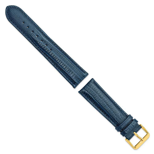 Image of 22mm 7.5" Navy Teju Lizard Style Grain Leather Gold-tone Buckle Watch Band