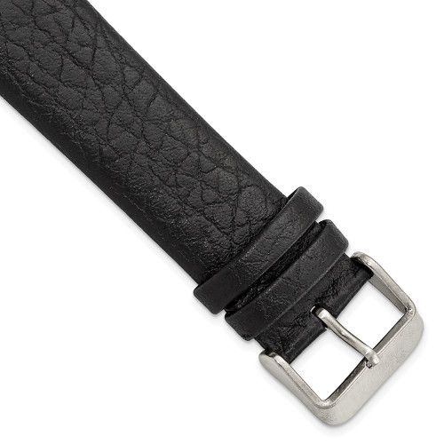22mm 7.75" Black Distressed Leather Silver-tone Buckle Watch Band