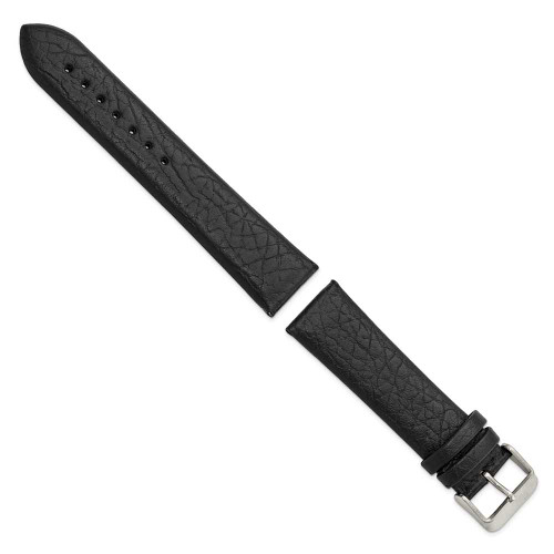 Image of 22mm 7.75" Black Distressed Leather Silver-tone Buckle Watch Band