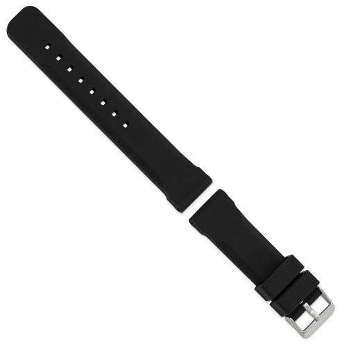 22mm 8.5" Black Smooth Bevel Silicone Rubber Silver-tone Buckle Watch Band