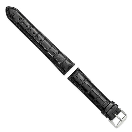 Image of 22mm 8.5" Long Black Croc Style Leather Chrono Silver-tone Buckle Watch Band