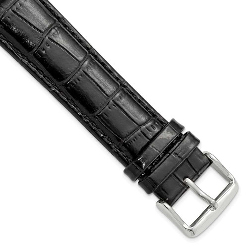 Image of 22mm 8.5" Long Black Croc Style Leather Chrono Silver-tone Buckle Watch Band