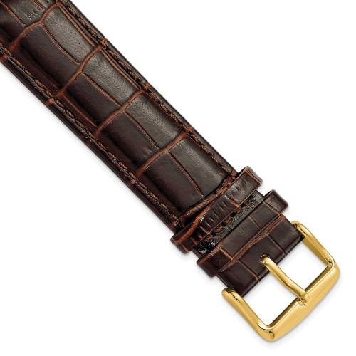 Image of 22mm 8.5" Long Brown Croc Style Leather Chrono Gold-tone Buckle Watch Band