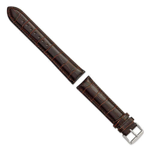 Image of 22mm 8.5" Long Brown Croc Style Leather Chrono Silver-tone Buckle Watch Band