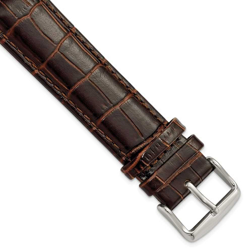 Image of 22mm 8.5" Long Brown Croc Style Leather Chrono Silver-tone Buckle Watch Band