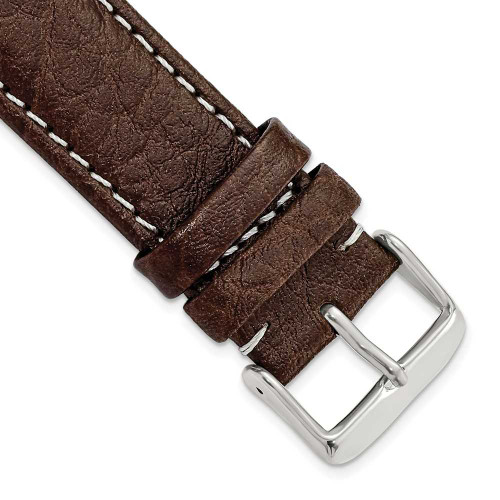 Image of 22mm 8.5" Long Brown Leather White Stitch Silver-tone Buckle Watch Band