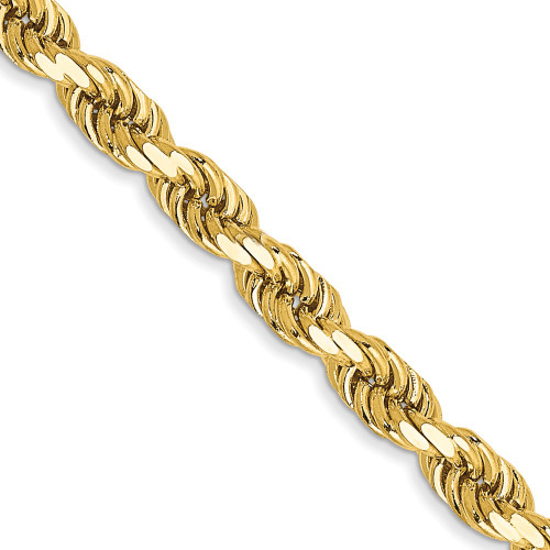 24" 14K Yellow Gold 3.5mm Semi-solid Diamond-cut Rope Chain Necklace