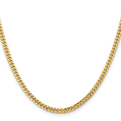 24" 14K Yellow Gold 3.5mm Solid Miami Cuban Chain Necklace